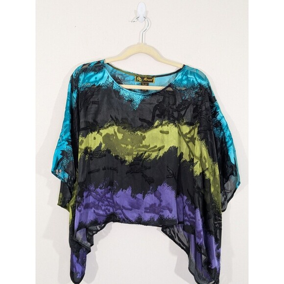 Vintage Y2K Top Silk Blouse Burnt Cutout Kimono Punk Darkness Semi Sheer One Sz - Picture 2 of 8